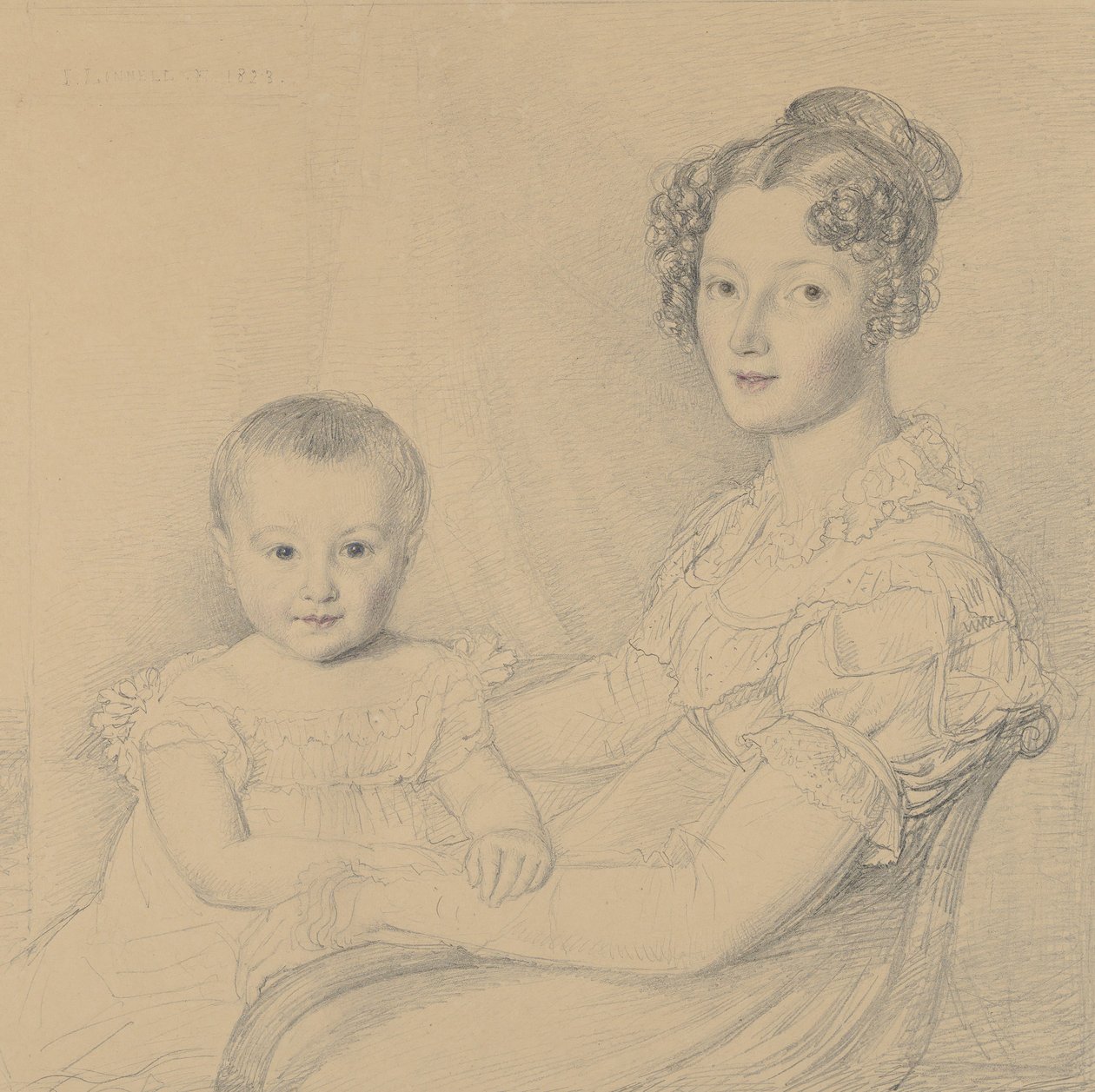 Bir Anne ve Çocuğun Portresi, 1823. by John Linnell