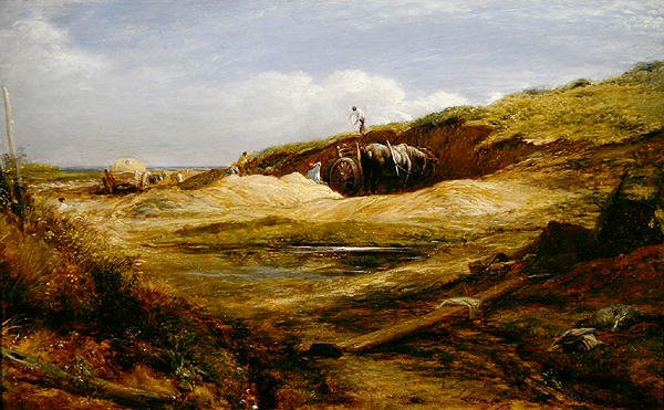 The Sand Pitts, Hampstead Heath (panelde yağ) by John Linnell