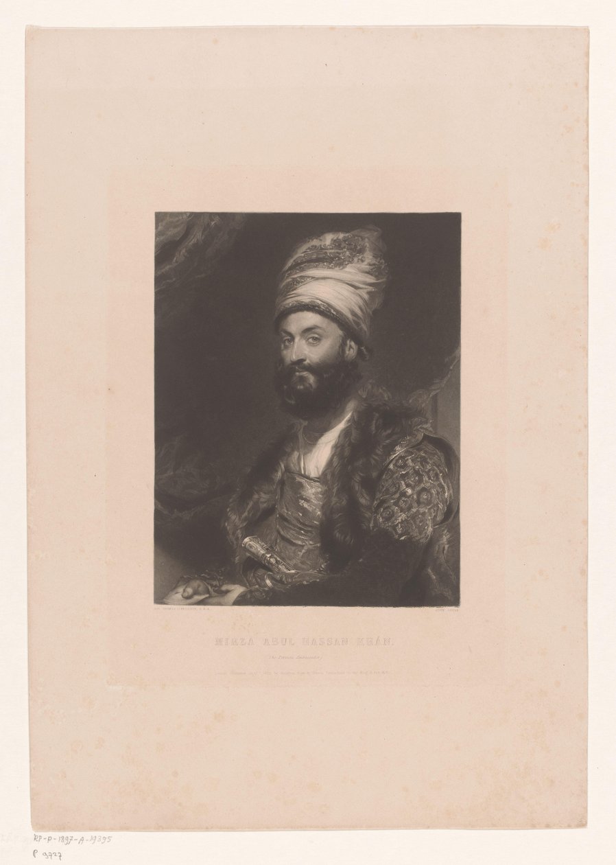 Portret van Mirza Abolhassan Khan Ilchi Mirza Abul Hassan Khan / (Pers Büyükelçisi) (nesne üzerindeki başlık) by John Lucas