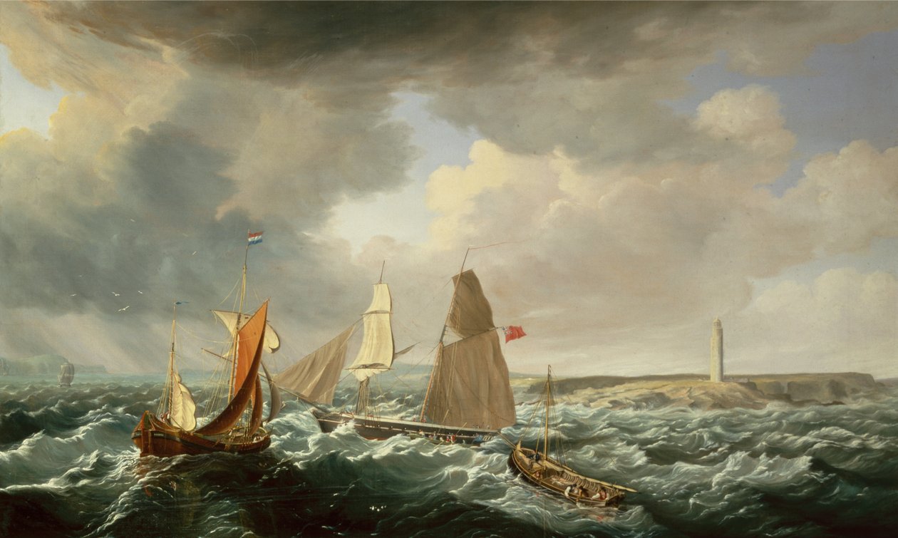 Bir Brigantine, bir Hollanda Galiot ve Balıkçı Gemileri (tuval üzerine yağlı boya) by John Lynn