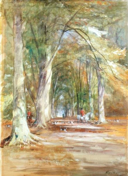 Bir Açıklıktaki Avcı (kağıt üzerine suluboya ve gövde rengi) by John MacWhirter