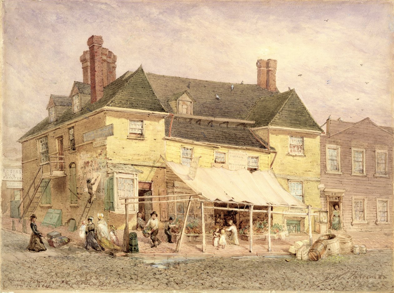 William Penns Mansion, South Second Street, Philadelphia, 1864 (sunta üzerine monte edilmiş kağıt üzerine guaj boya) by John Mackie Falconer