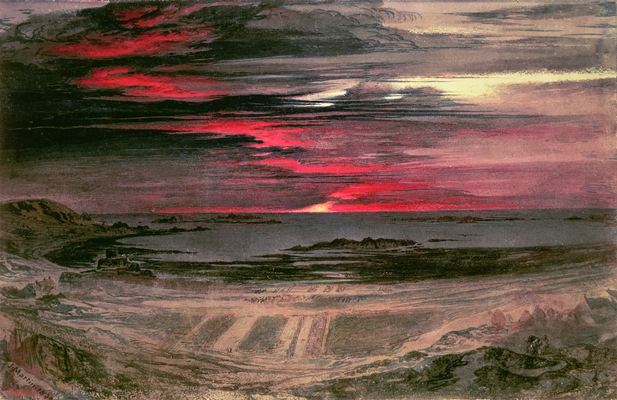 Rocky Bay üzerinde gün batımı by John Martin
