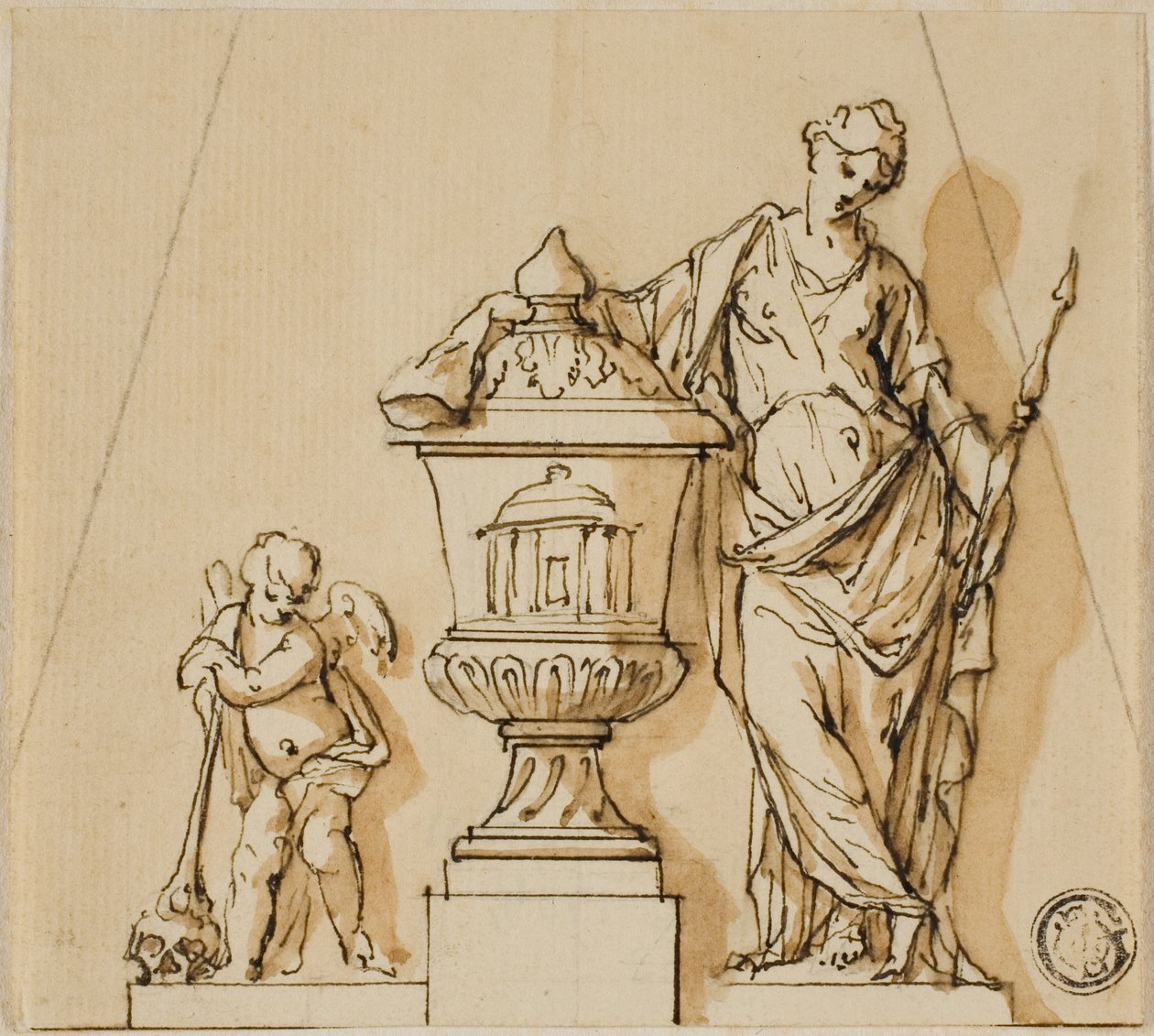 Kader, Putto ve Urn ile Bir Cenaze Anıtı için Tasarım by John Michael Rysbrack