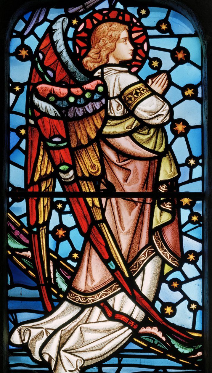 Cuxton, St Michael, East Window, Lavers & Barraud, John Millner Allen (1827-1902), Angel from Christ in Majesty with Saints, c.1865 by John Millner Allen