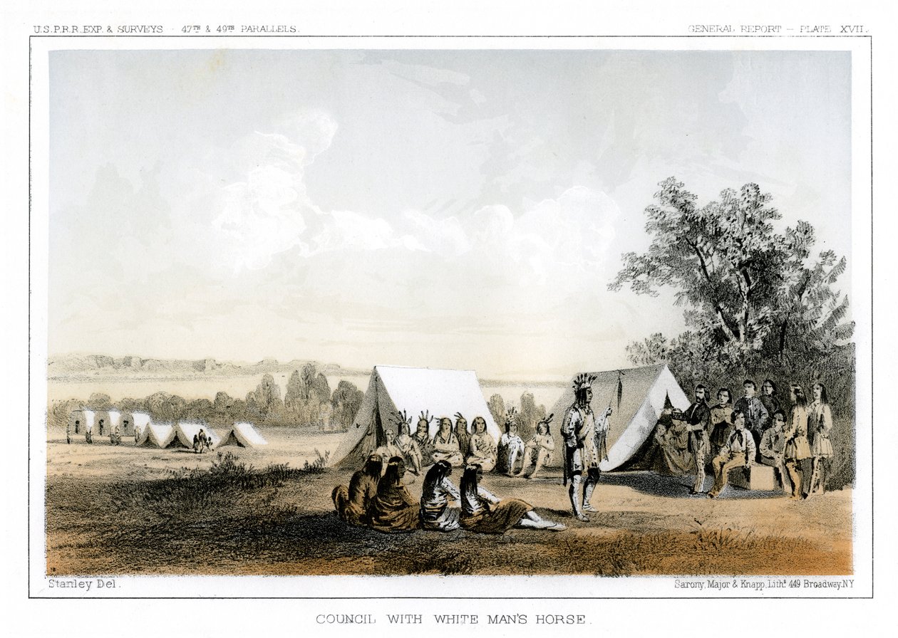White Mans Horse ile Konsey, 1856. by John Mix Stanley