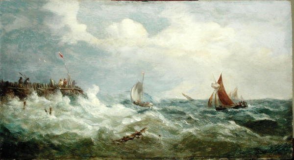 Liman Ağzı İçin Yapılan Tekneler (panelde yağlı boya) by John Moore