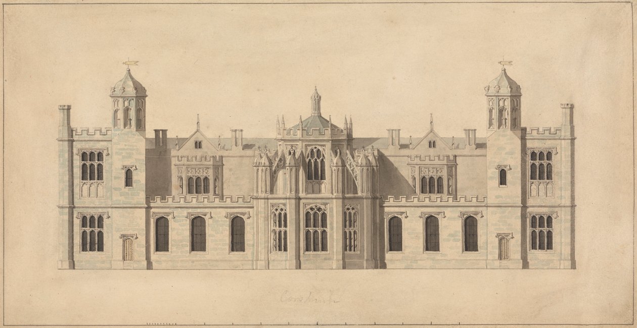 Corsham Court, Wiltshire: Kuzey Cephesinin Yüksekliği by John Nash