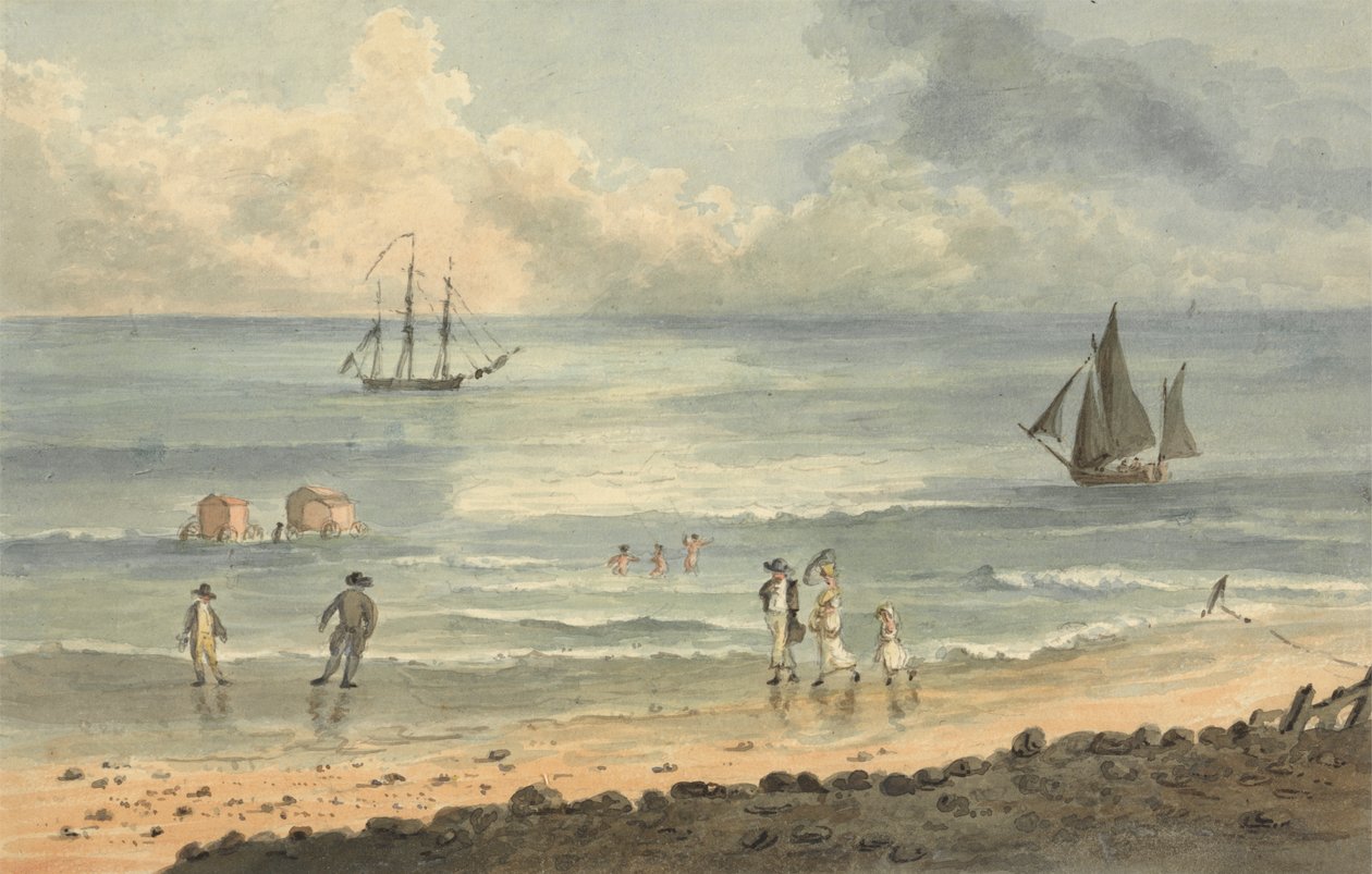 Brighton'da Kumların Üzerinde: Kıyıda Yürüyen Figürler by John Nixon