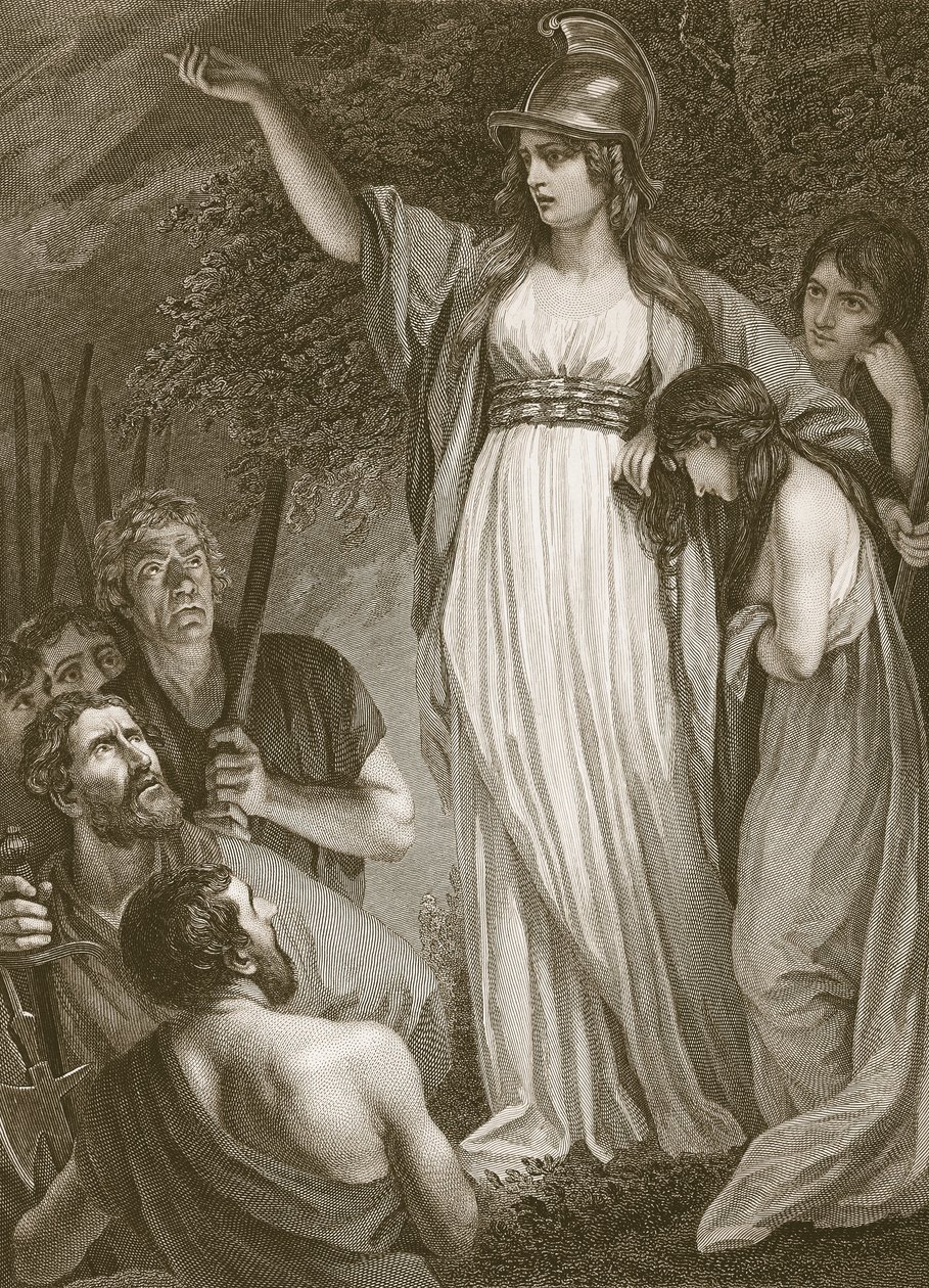 Boadicea, Sharp tarafından kazınmış, Britanyalıları nakavt ediyor, David Hume'un 'İngiltere Tarihi'nden bir illüstrasyon, pub. R. Bowyer tarafından, Londra, 1812 by John Opie