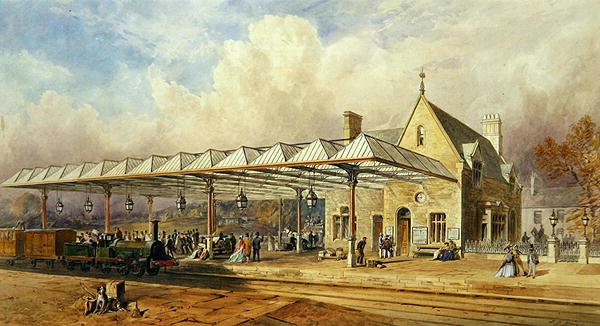 Tren İstasyonu, 1868 (kağıt üzerine tuvalet ve kalem & mürekkep) by John Osborn Brown