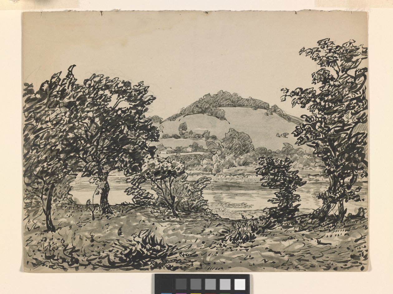 Butler'S Hill, Brookville Verso: Boy Reading (kalem, mürekkep ve mürekkep kirli beyaz kağıt üzerine kurşun kalemle yıkanır) by John Otis Adams