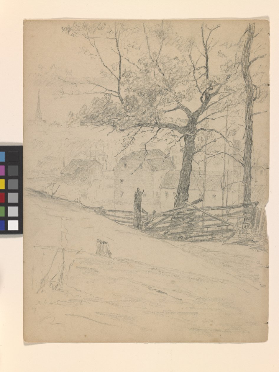 Brookville'deki Eski Değirmenler İçin Çalışma (kirli beyaz kağıt üzerine kalem) by John Otis Adams