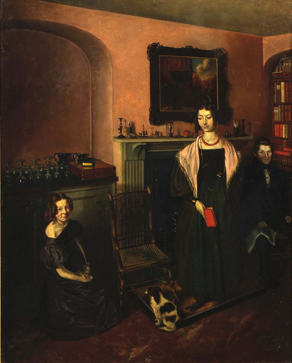 Ailenin üç üyesiyle Aile Evinde şömine başı, 1830-35 by John Petherick