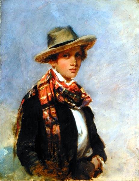 Tartan Eşarplı Bir Genç Portresi (tuval üzerine yağlı boya) by John Phillip