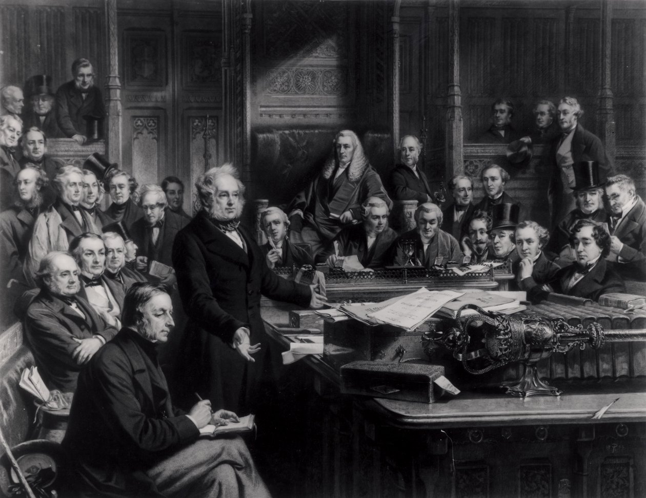 The House of Commons in 1860: Lord Palmerston Addressing the House during the Debate on the Treaty with France, engraved by Falkner, 1863   (see also 42219 and 107821) by John Phillip