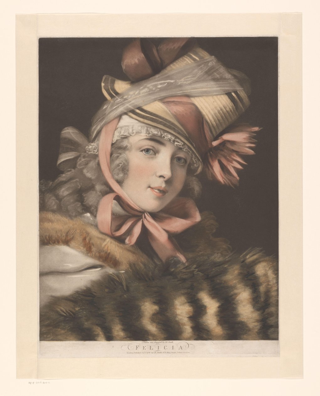 Bir aktrisin portresi, muhtemelen Louise-Rosalie Lefebvre Felicia (nesne üzerindeki başlık) Altı aktris portresi (dizi adı) by John Raphael Smith