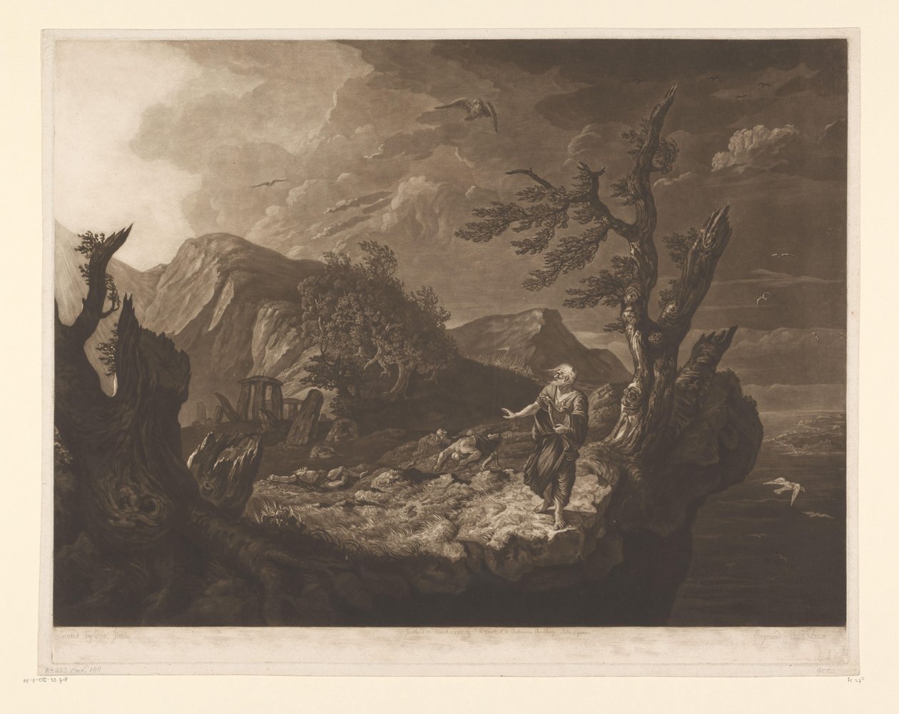 Bir uçurumun kenarında ozan ile fırtınalı manzara by John Raphael Smith