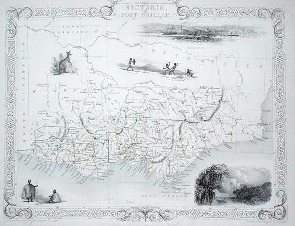 John Tallis & Co, New York ve Londra tarafından yayınlanan bir dizi Dünya Haritasından Victoria veya Port Phillip, Avustralya by John Rapkin