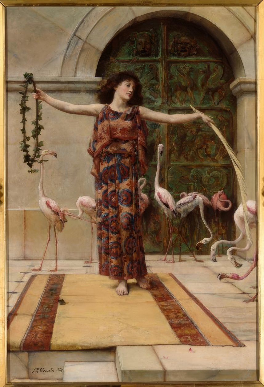 J.R.Waguelin, Büyük Flamingolu Kadın / resim, 1885 by John Reinhard Weguelin