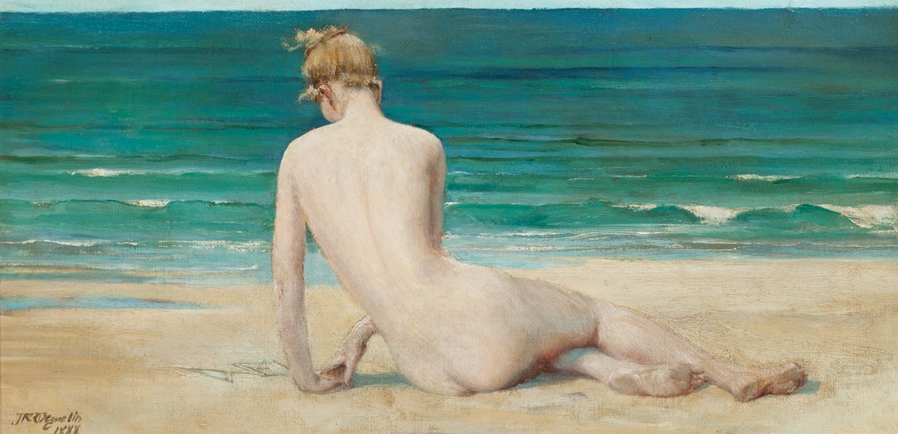 Sahilde oturan çıplak, 1888 by John Reinhard Weguelin