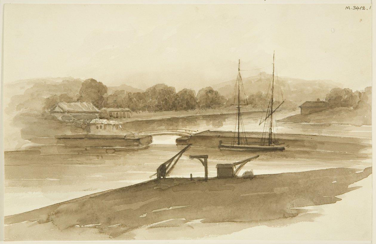 Çamur iskelesinden görülen Prince Street Köprüsü ve Ropewalk, (kağıt üzerine kalem ve suluboya) by John Reverend Eden