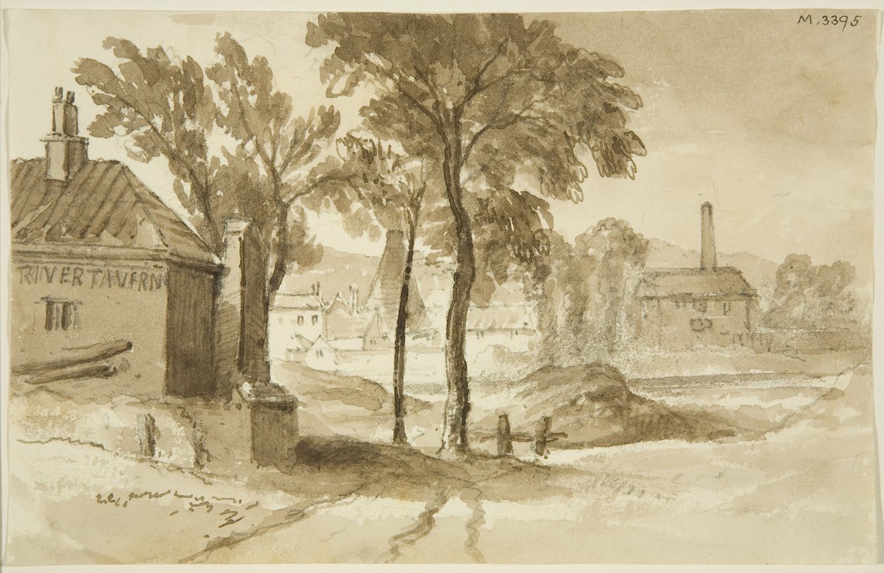 Limanın güney tarafından Mardyke, Limekiln Lane Glasshouse yakınında görünüm, c.1820 (kağıt üzerine kalem ve suluboya) by John Reverend Eden