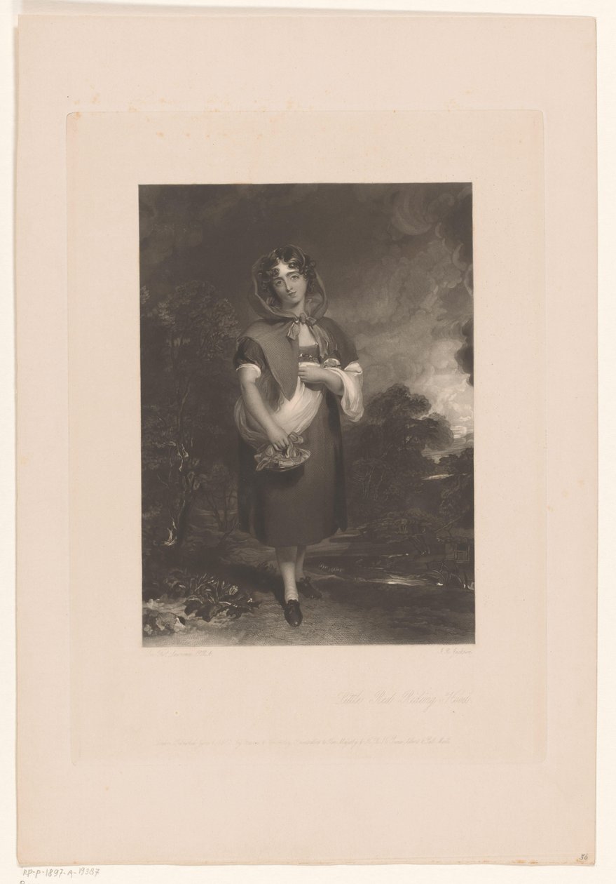 Kukuletalı ve manzarada sepeti olan genç bir kadın. Kırmızı Başlıklı Kız (nesne üzerindeki başlık) by John Richardson Jackson
