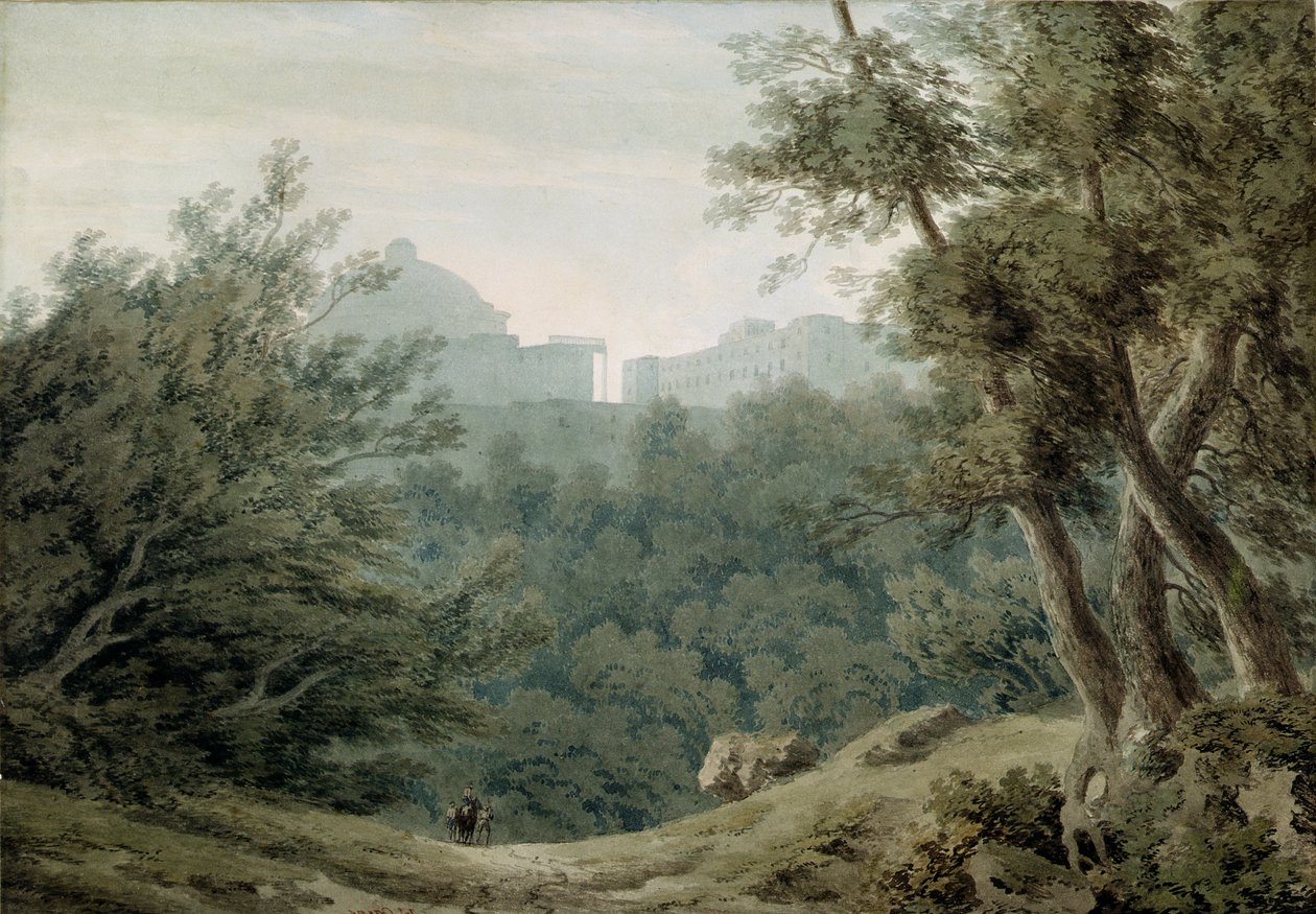 Albano yakınlarındaki Arriccia (kağıt üzerine suluboya) by John Robert Cozens