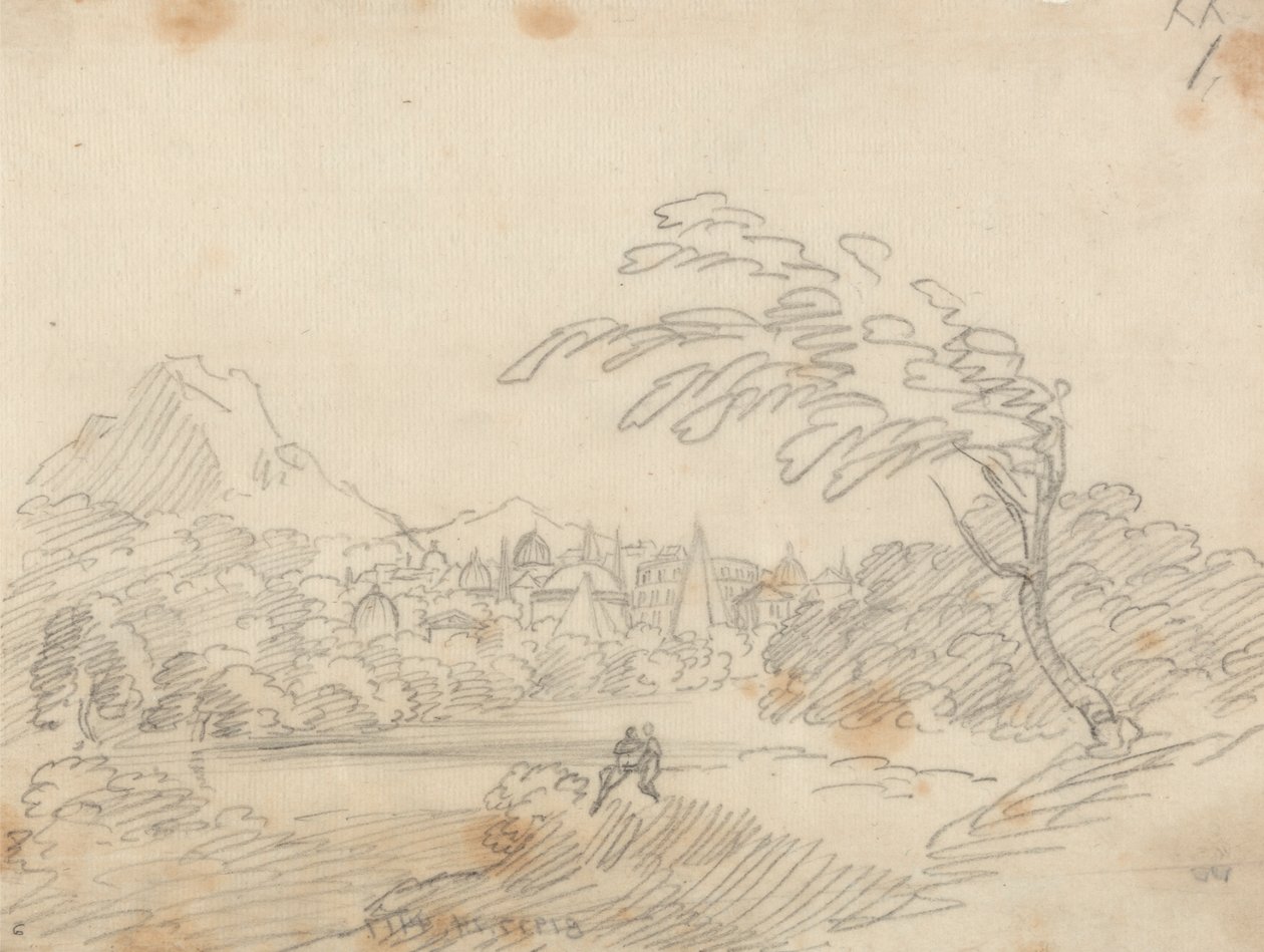 Hayali Bir Şehrin Uzaktan Görünümü by John Robert Cozens