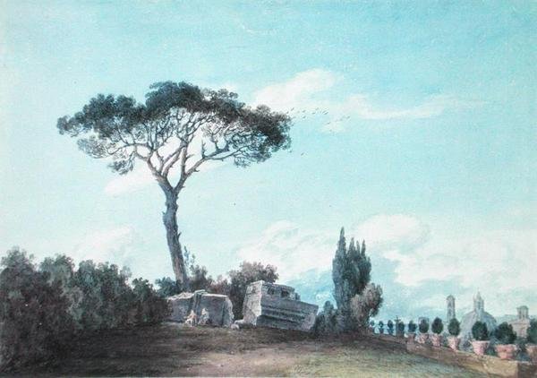 Roma Colonna Sarayı Bahçelerinde (kağıt üzerine suluboya) by John Robert Cozens