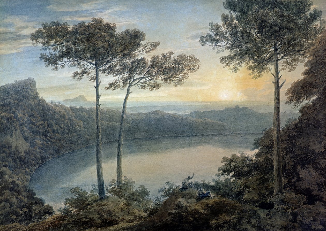 Albano Gölü ve Castel Gandolfo (kağıt üzerine sulu boya) by John Robert Cozens