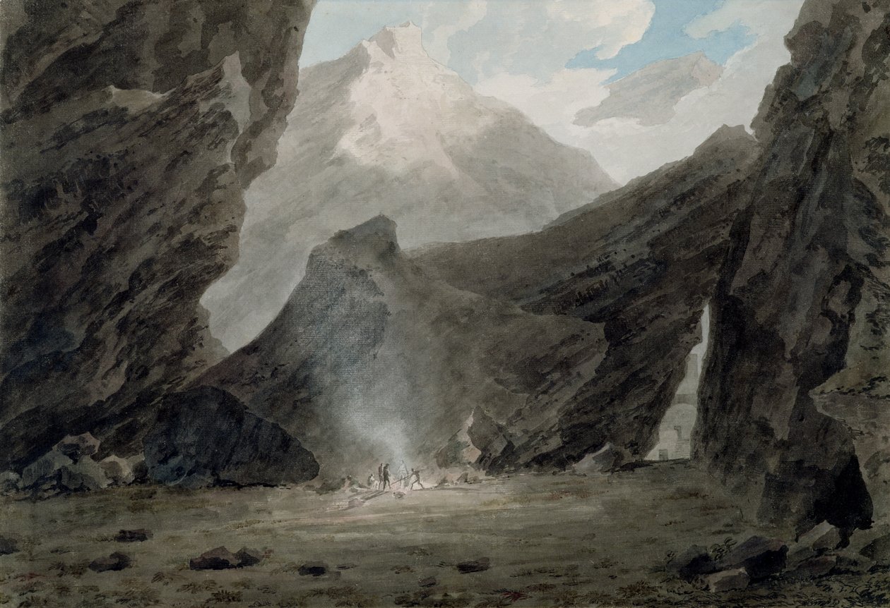 Grisonlarda Chiavenna yakınlarında, c.1779 (sulu boya, siyah mürekkep ve serilmiş kağıt üzerinde grafit üzeri yıkama) by John Robert Cozens