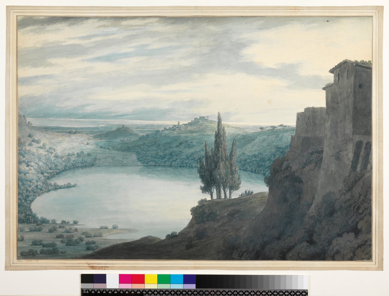 No.3464 Lake Nemi, Campagna, İtalya, 1788 (wc, mürekkep ve kurşun kalem) by John Robert Cozens