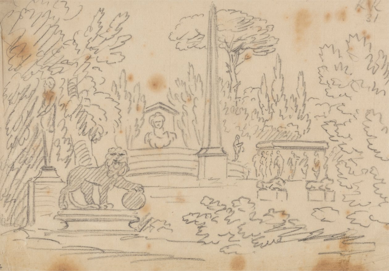 Bahçedeki Dikilitaş ve Heykeller by John Robert Cozens