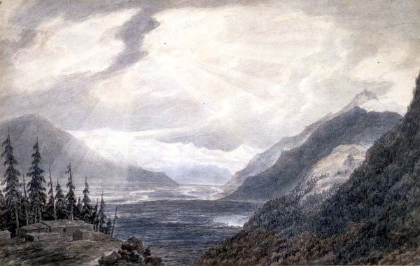 PD.6-1965 Pays de Valais, Cenevre Gölü yakınında, c.1776 (Hint mürekkebi, kurşun kalem ve kağıt üzerinde yıkama) by John Robert Cozens