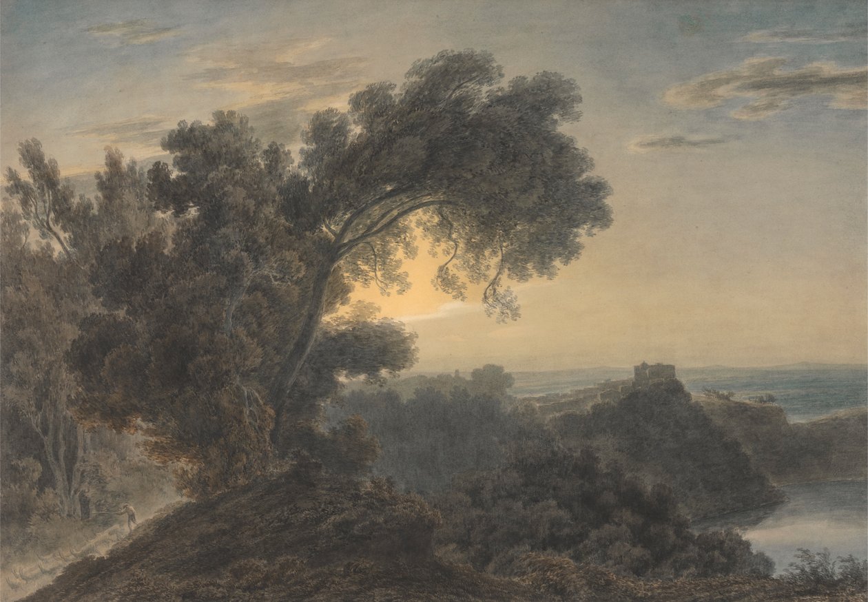 Albano Gölü ve Gandolfo Kalesi by John Robert Cozens