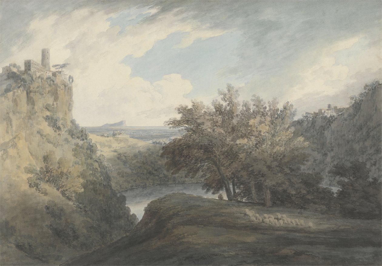 Nemi Gölü, c.1783-85 (dokuma kağıt üzerine grafit ve sulu boya) by John Robert Cozens