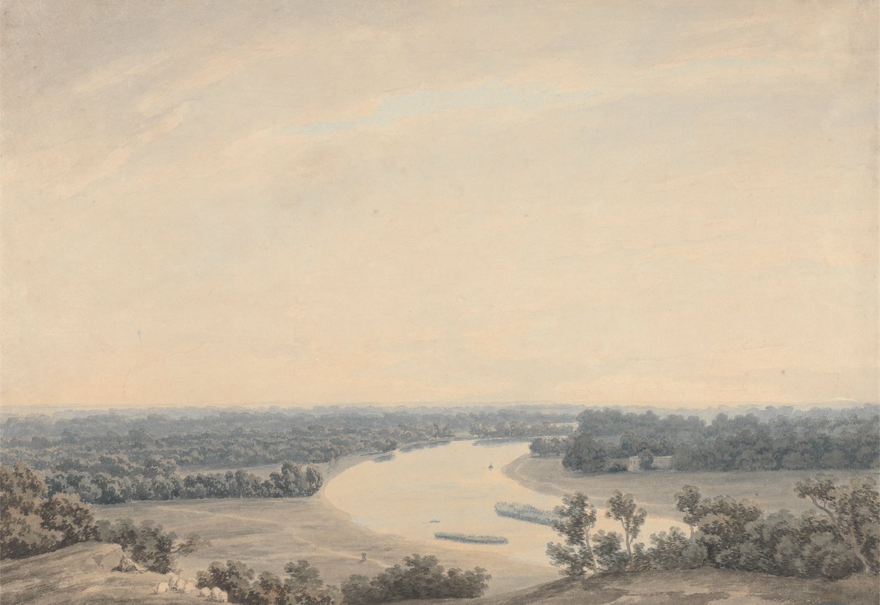 Richmond Hill'den Thames Nehri Güneybatıya Bakıyor by John Robert Cozens