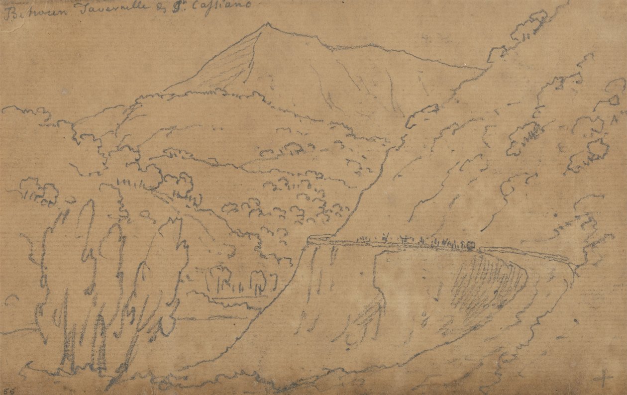 Üst: Tavernelle ve Capriano arasında; Altta: Lago di Bolsena (sert kağıt üzerine grafit) by John Robert Cozens