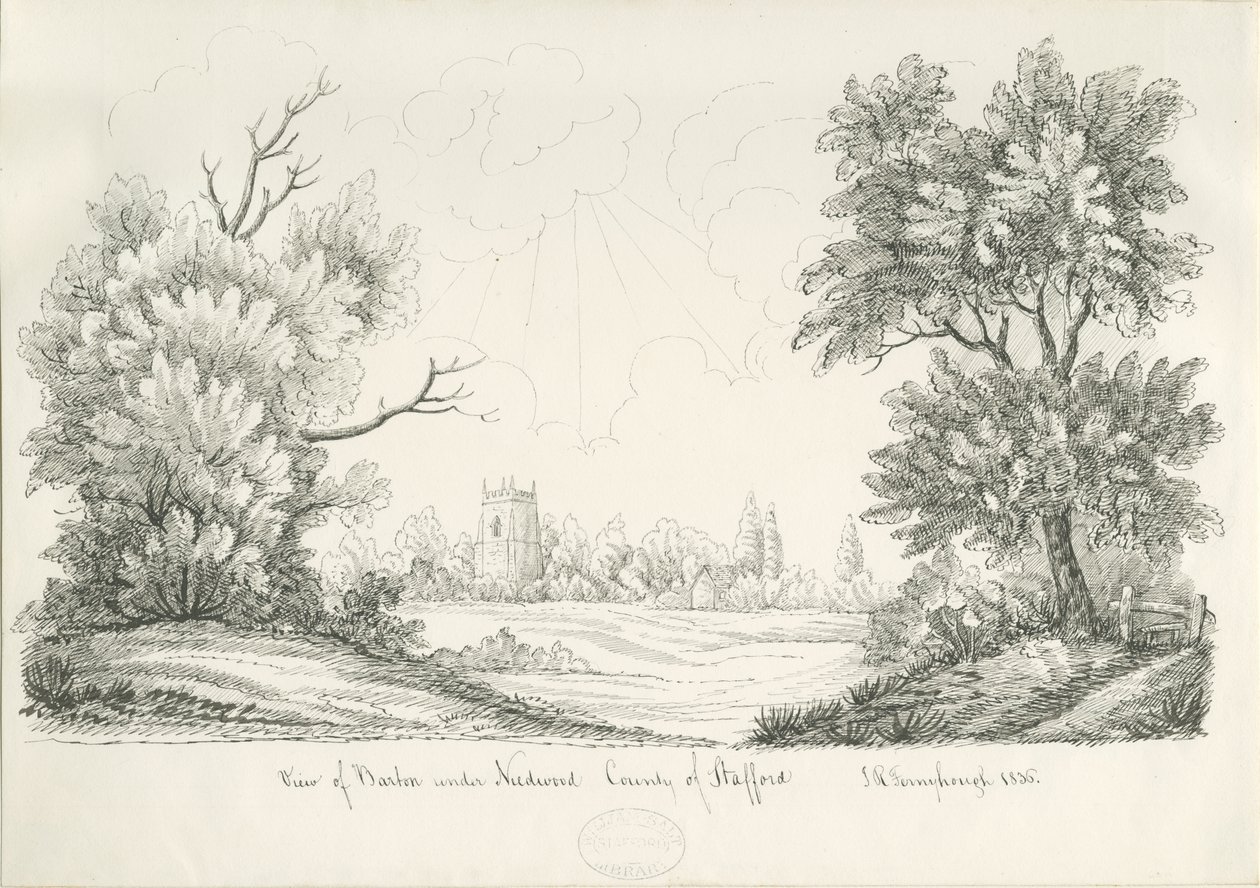 Barton, Needwood Köyü altında: kalem ve mürekkeple çizim, 1836 by John Robert Fernyhough