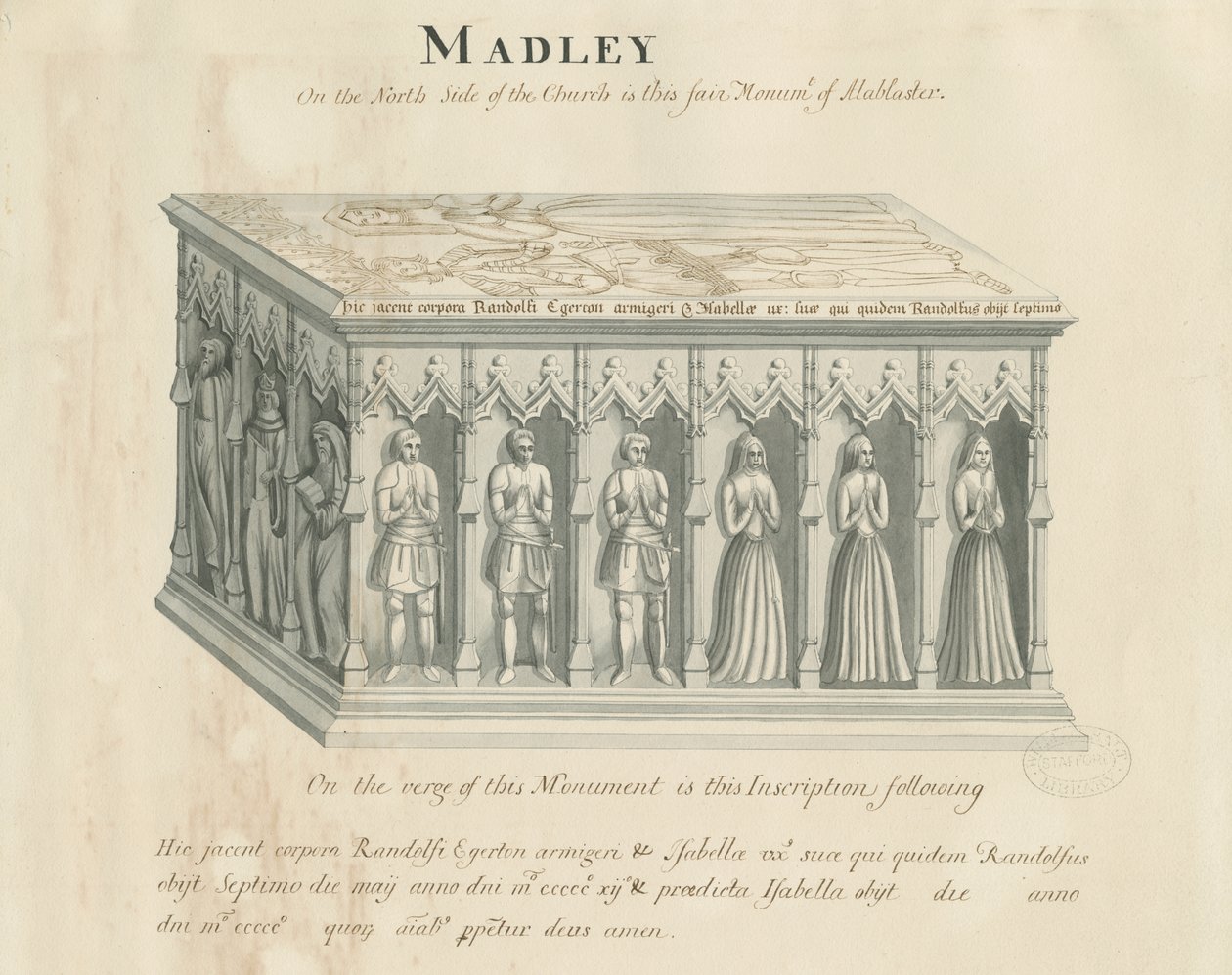 Madeley Kilisesi - Randolph Egerton Anıtı: kalem ve mürekkeple yıkama çizimi, ve [19.yüzyıl] (çizim) by John Robert Fernyhough