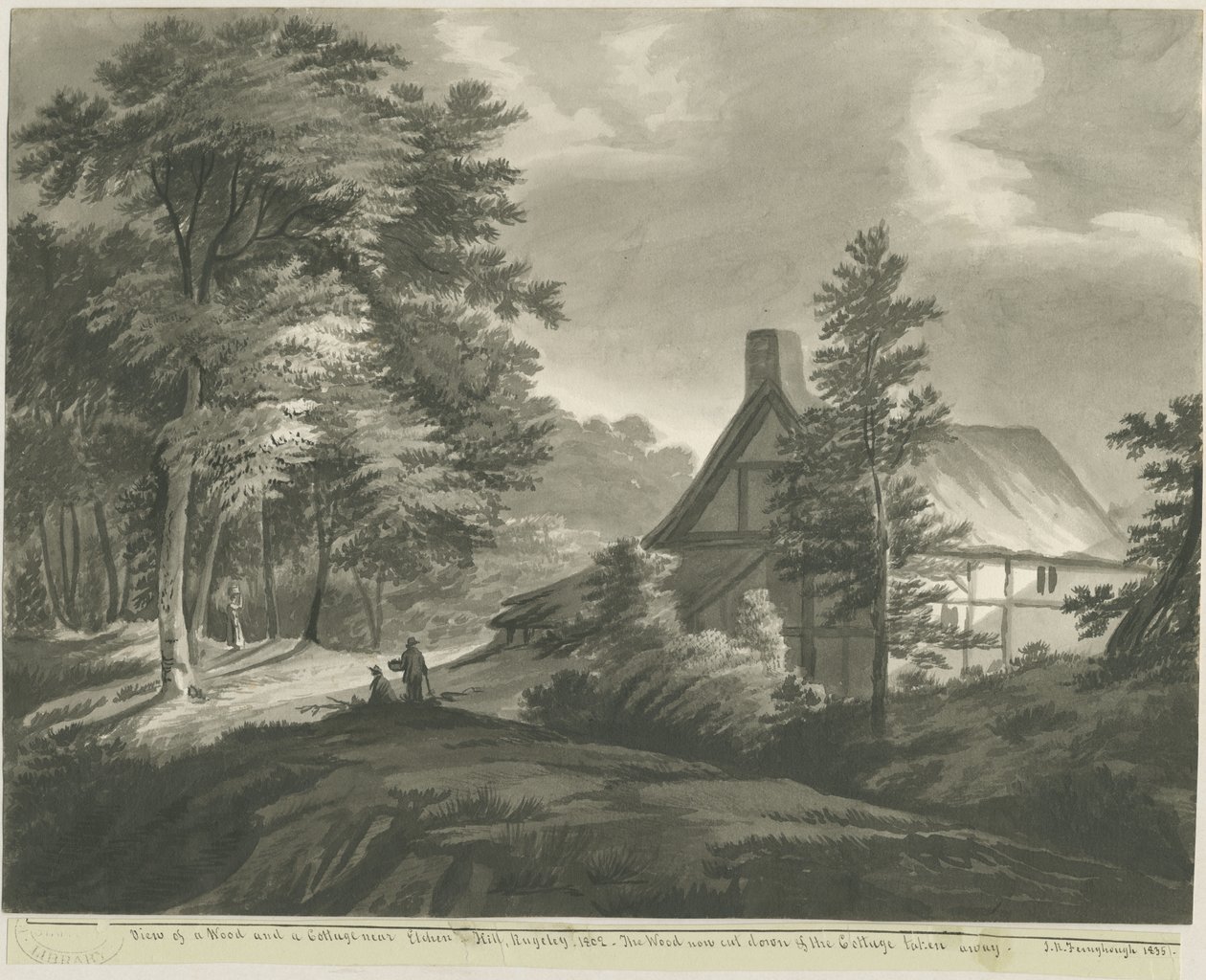 Rugeley - Etchinghill yakınlarındaki Kulübe: koyu sepya yıkama çizimi, 1835 by John Robert Fernyhough