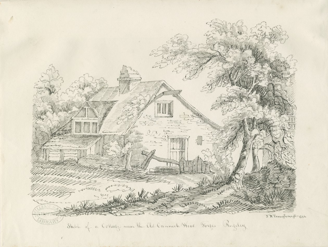 Rugeley - Old Cannock Wood Forges yakınlarındaki yazlık: kalem ve mürekkep çizimi by John Robert Fernyhough