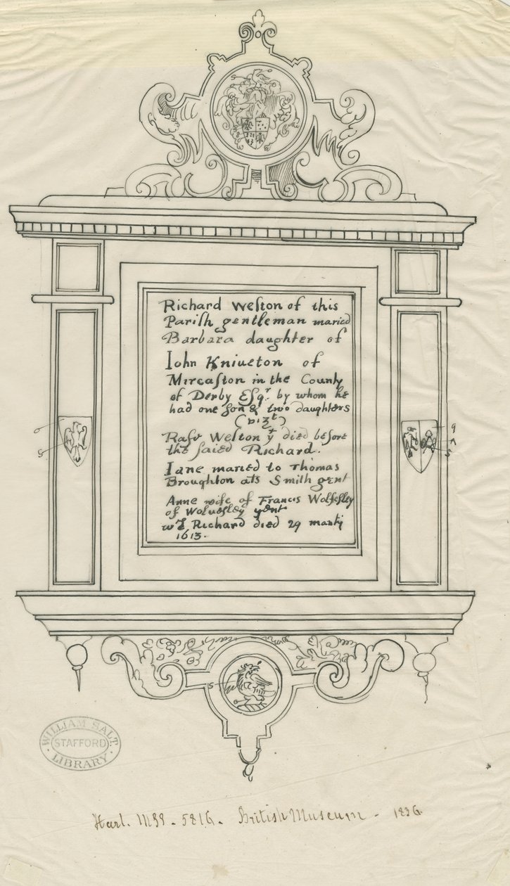Rugeley Kilisesi (Eski) - Richard Weston Anıtı: kalem ve mürekkep izi by John Robert Fernyhough