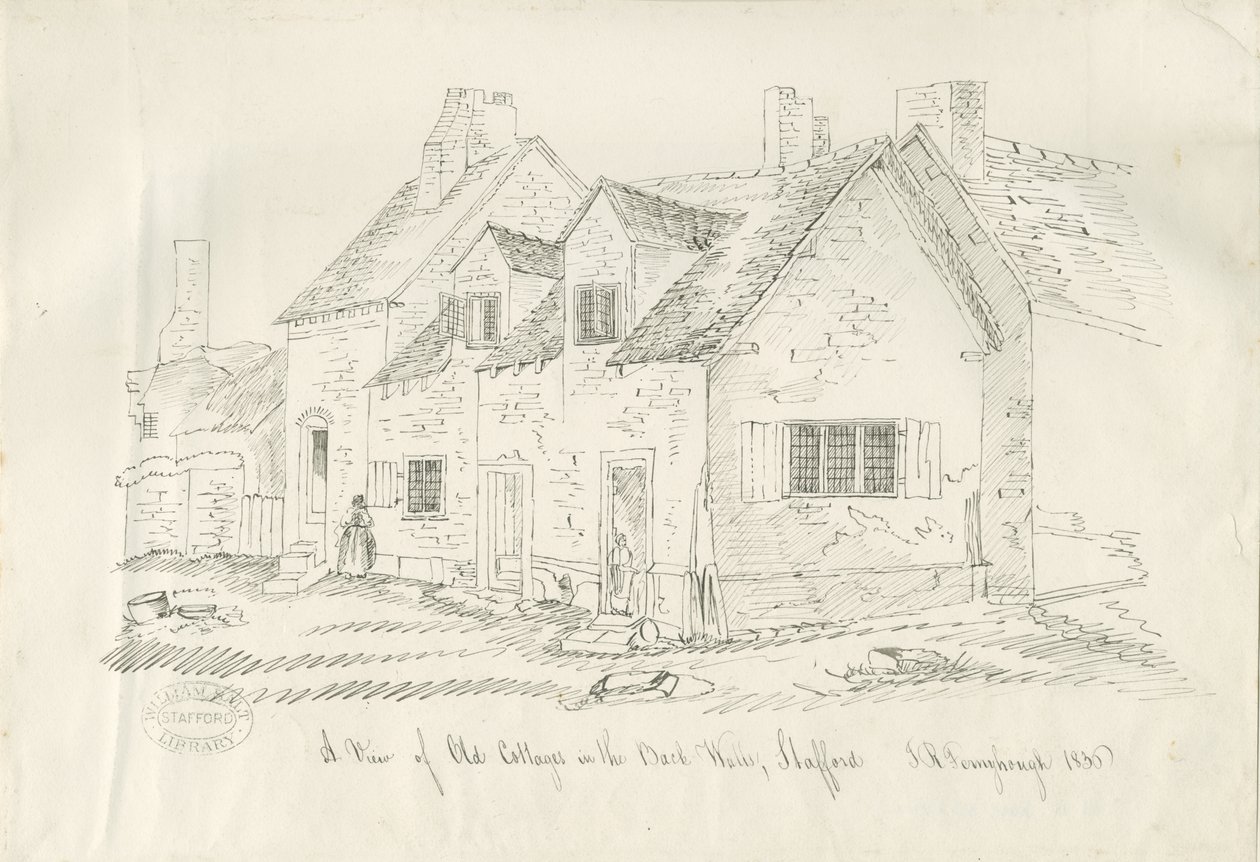 Stafford - Arka Duvarlardaki Eski Kulübe: kalem ve mürekkeple çizim, 1836 by John Robert Fernyhough