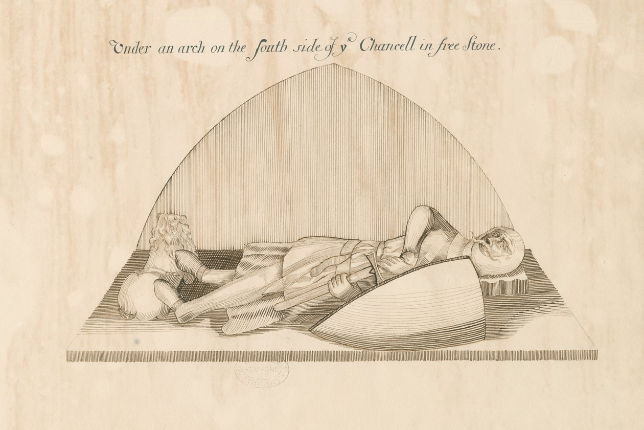Swynnerton Kilisesi - Effigy: kalem ve mürekkeple çizim, nd [19.yüzyıl] by John Robert Fernyhough