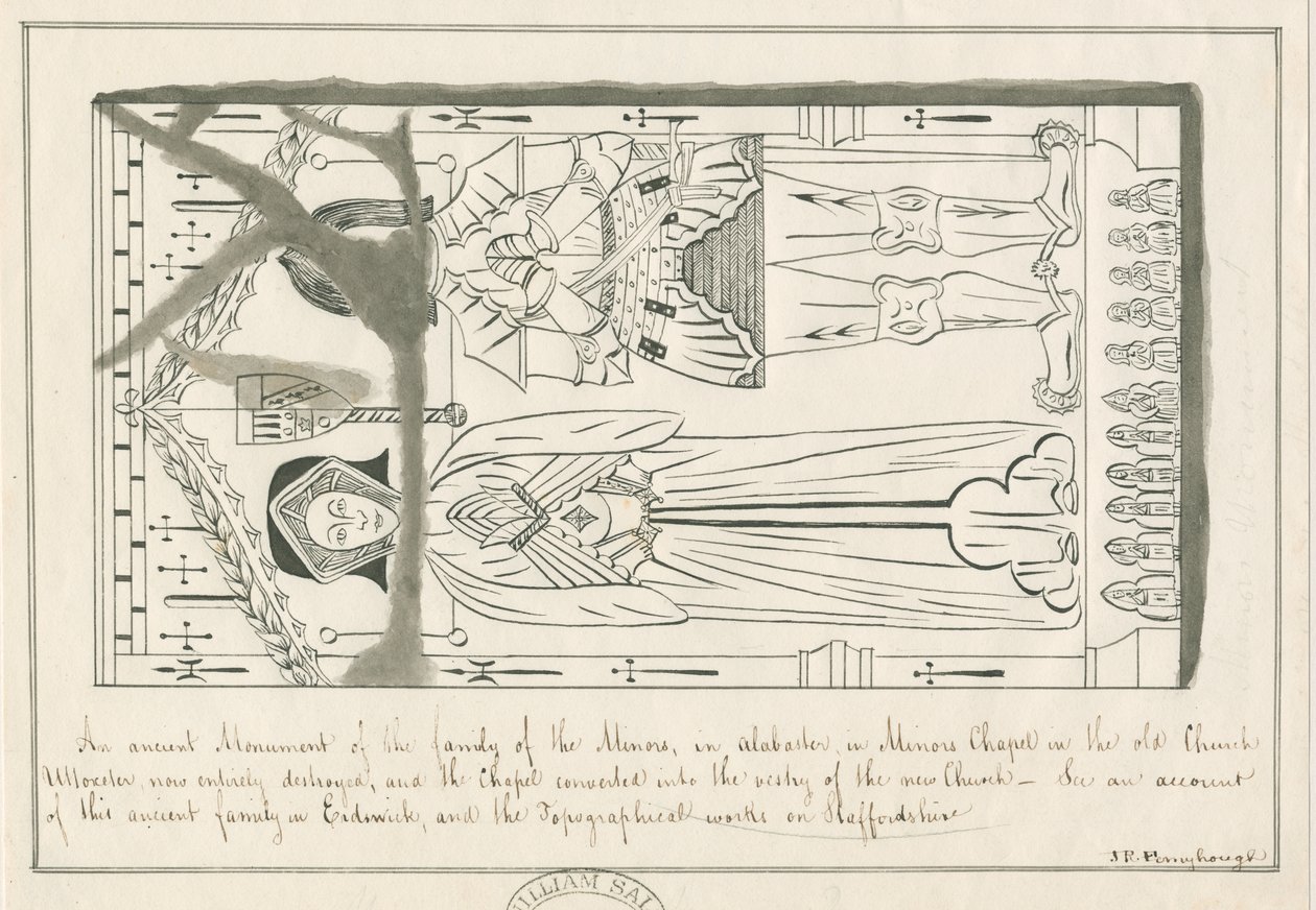 Uttoxeter Kilisesi - Küçük Ailenin Mezarı: kalem ve mürekkeple çizim, nd [19. yüzyılın ortaları] by John Robert Fernyhough