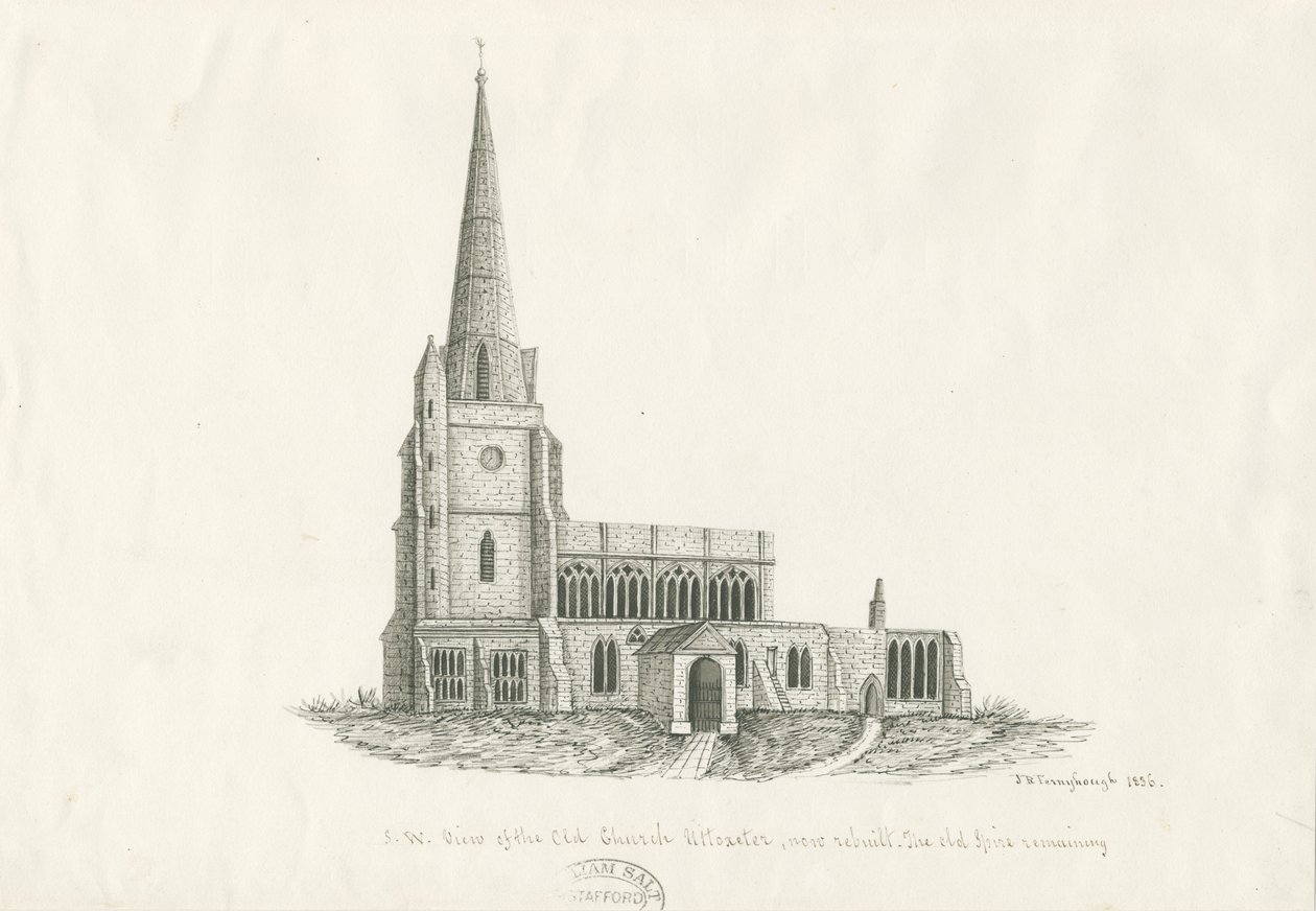 Uttoxeter Kilisesi [Eski]: kalem ve mürekkeple çizim, 1836 by John Robert Fernyhough