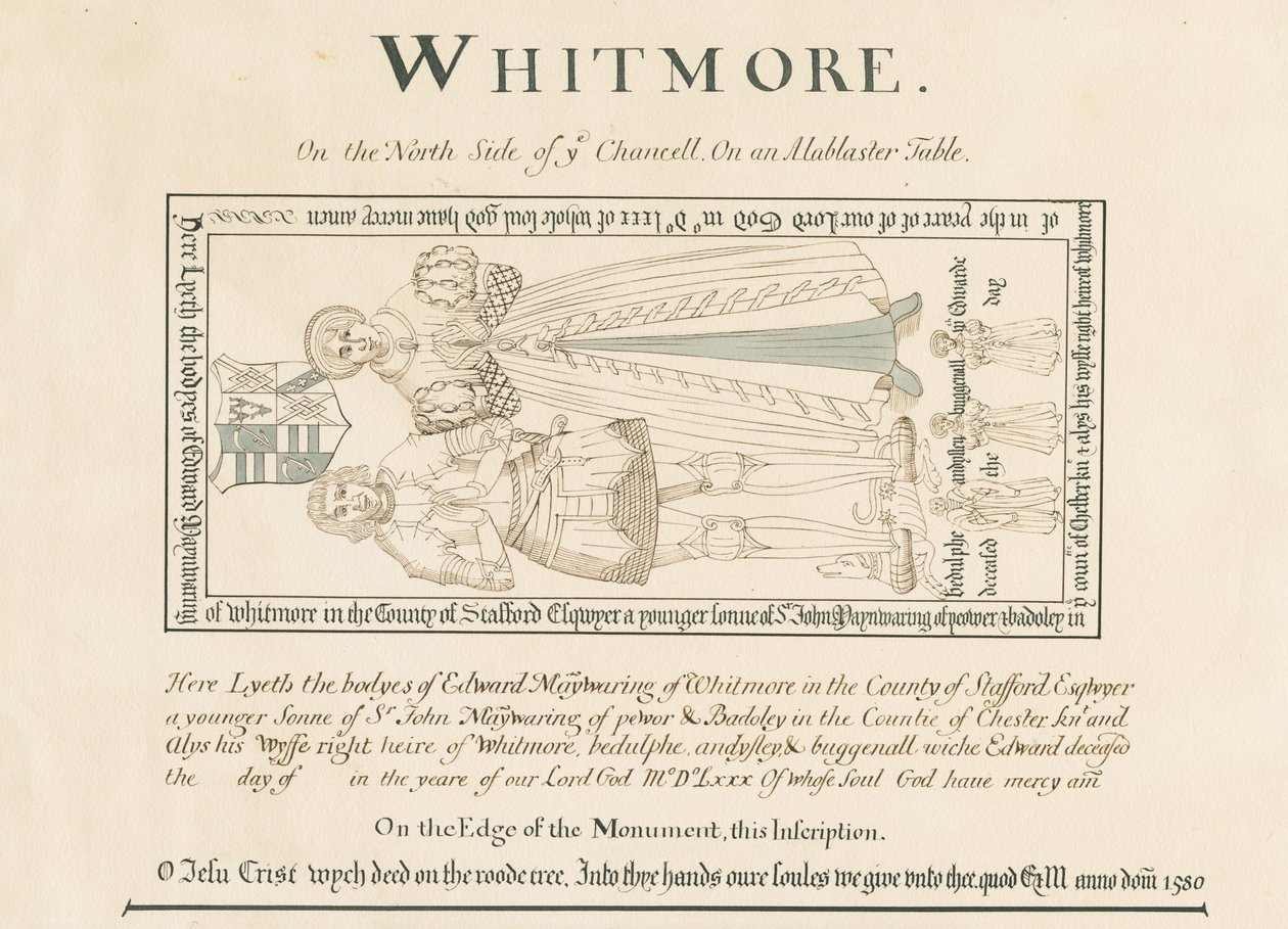 Whitmore Kilisesi - Edward Mainwaring Anıtı: kalem ve mürekkeple çizim, ve [19.yüzyıl] (çizim) by John Robert Fernyhough